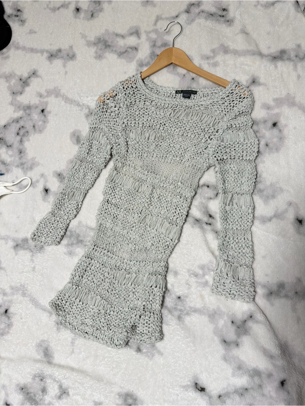 Stylish Armani Exchange Light Gray Open-Weave Crew Neck Sweater